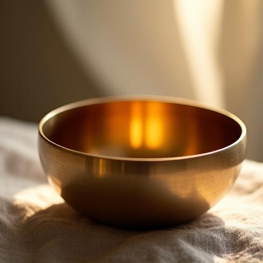 Nahaufnahme einer goldenen Klangschale, bereit für eine Meditation.