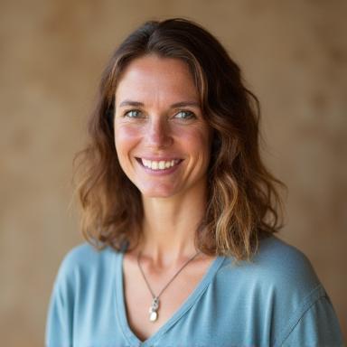 Porträtfoto von Anna Meier, Gründerin und Yoga-Lehrerin von Alpenlotus.